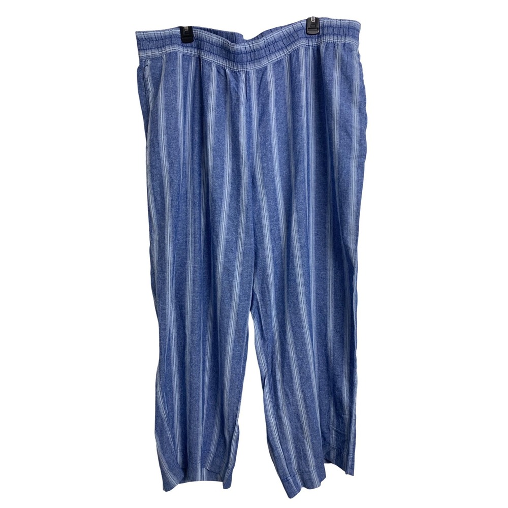 Old Navy XXL Blue White Striped Linen Blend High Rise Wide Leg Pants Coastal